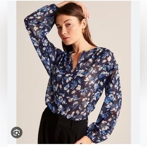 Long-Sleeve Sheer Plunge Top